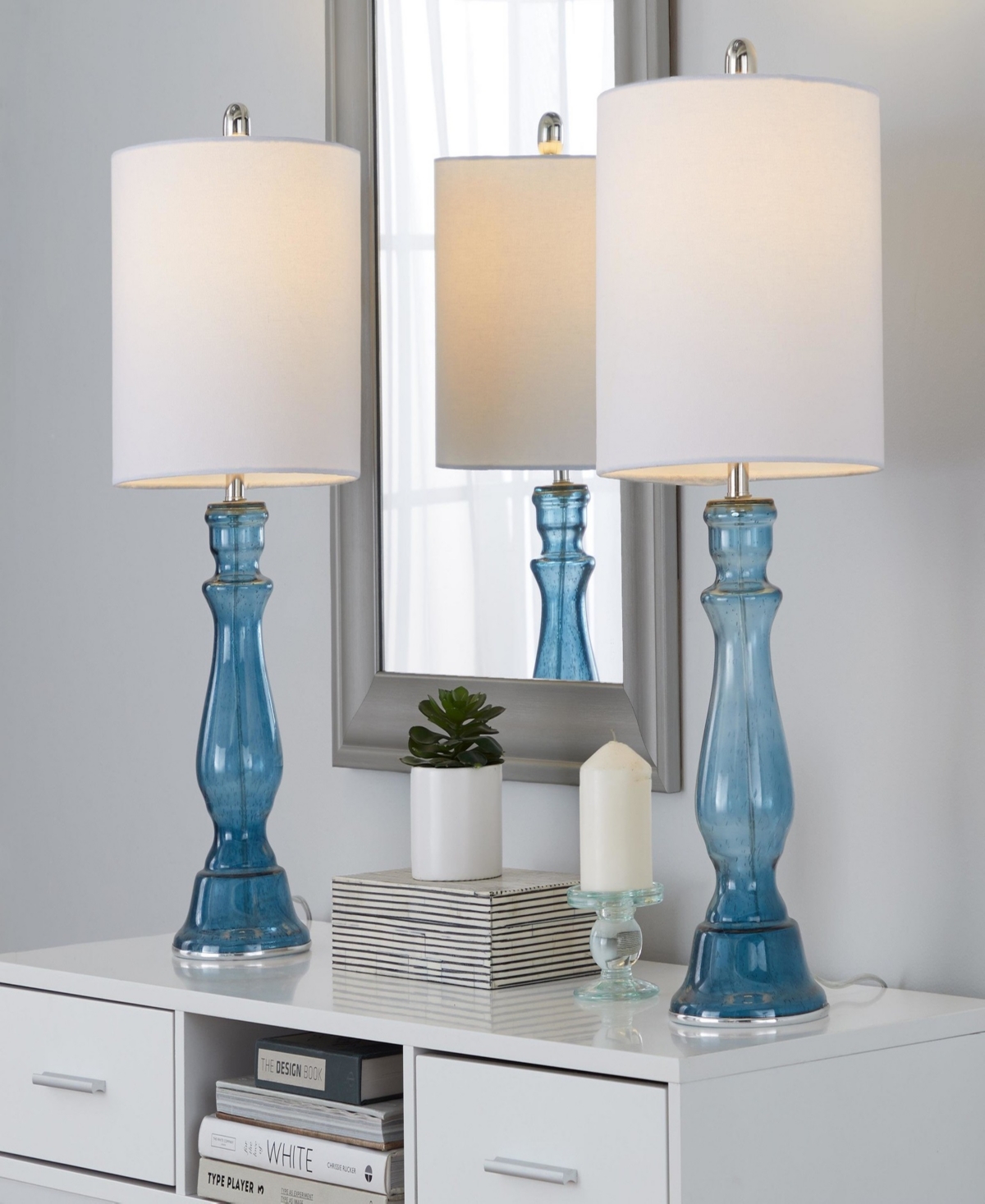 Lumisource Bishop 25" Glass Table Lamp, Set Of 2 In Blue,white