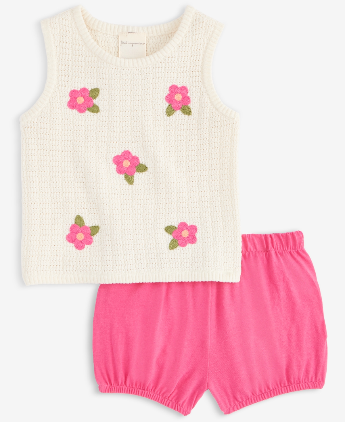 First Impressions Baby Girls Cotton Crochet Flower Top & Shorts, 2 Piece Set, Exclusively At Macy's