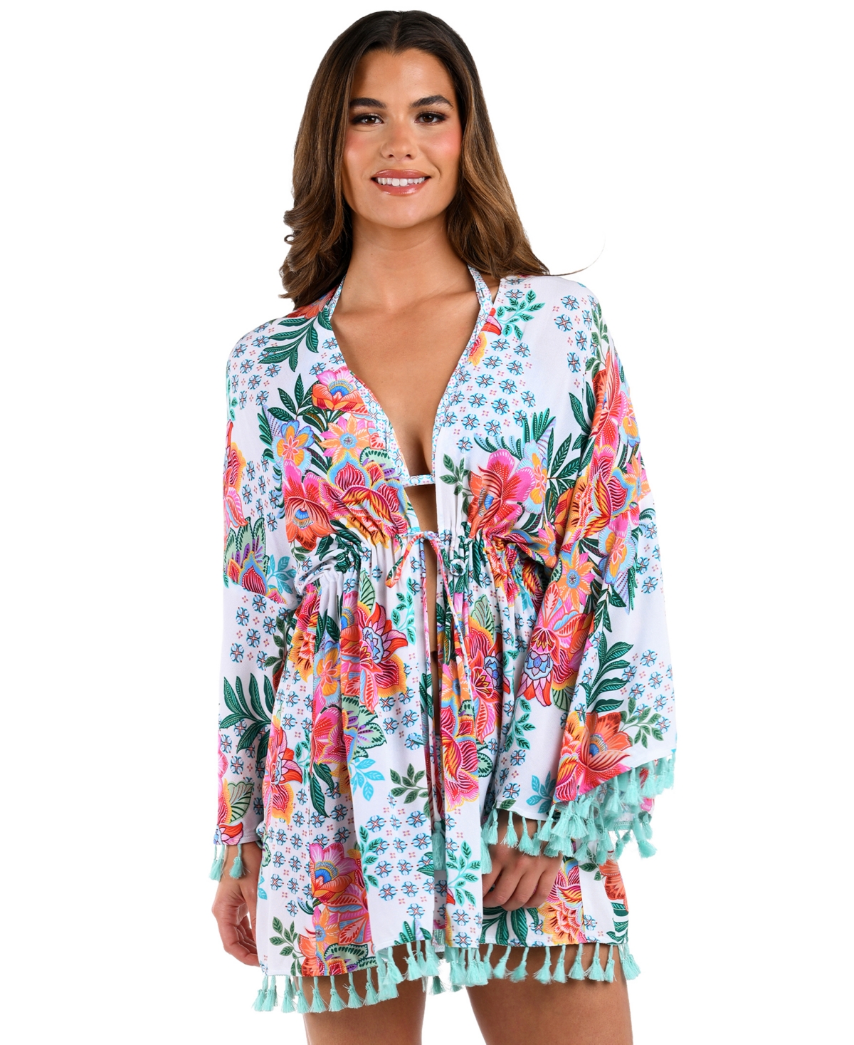 Women's Riveria Resort Tie-Front Kimono Cover-Up - White