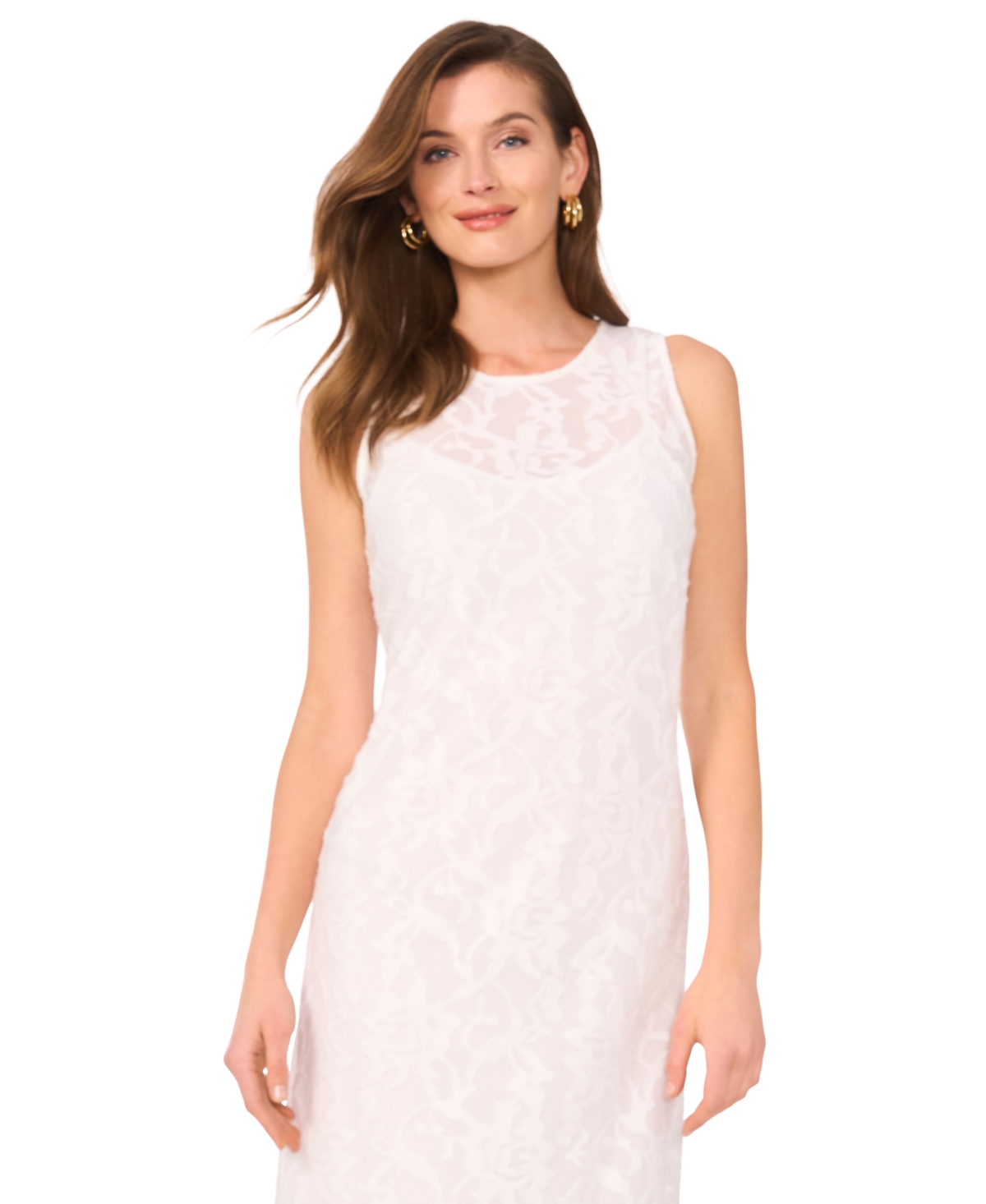 Vince Camuto Women's Sleeveless Textured-lace Maxi Dress In Ultra White