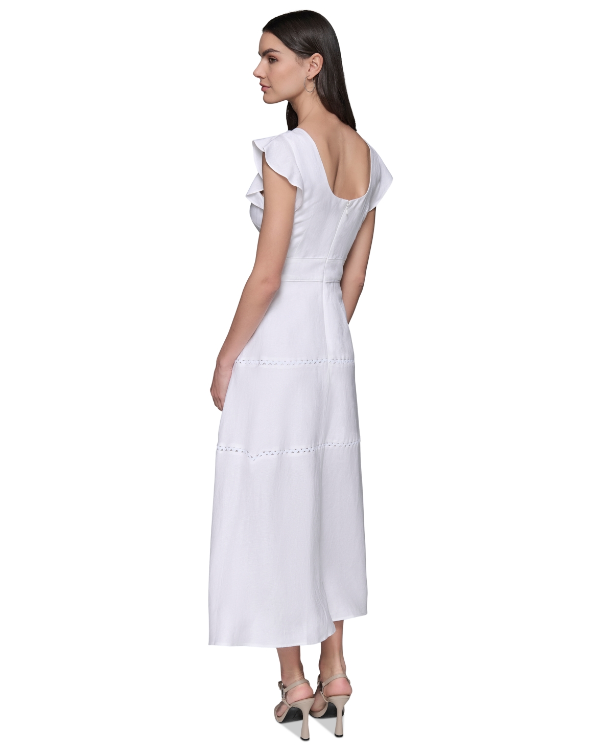 Shop Karl Lagerfeld Women's Lace-inset Flutter-sleeve Midi Dress In Soft White