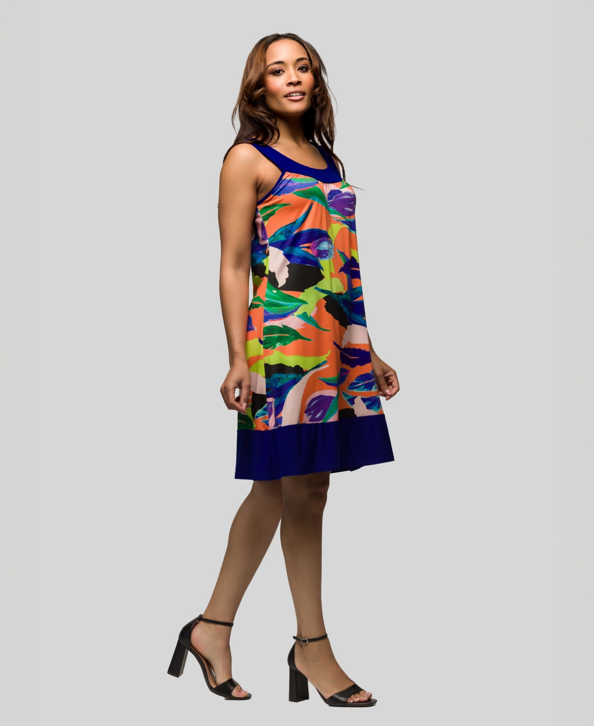 24seven Comfort Apparel Maternity Multicolor Scoop Neck Sleeveless Knee Length Dress In Blue