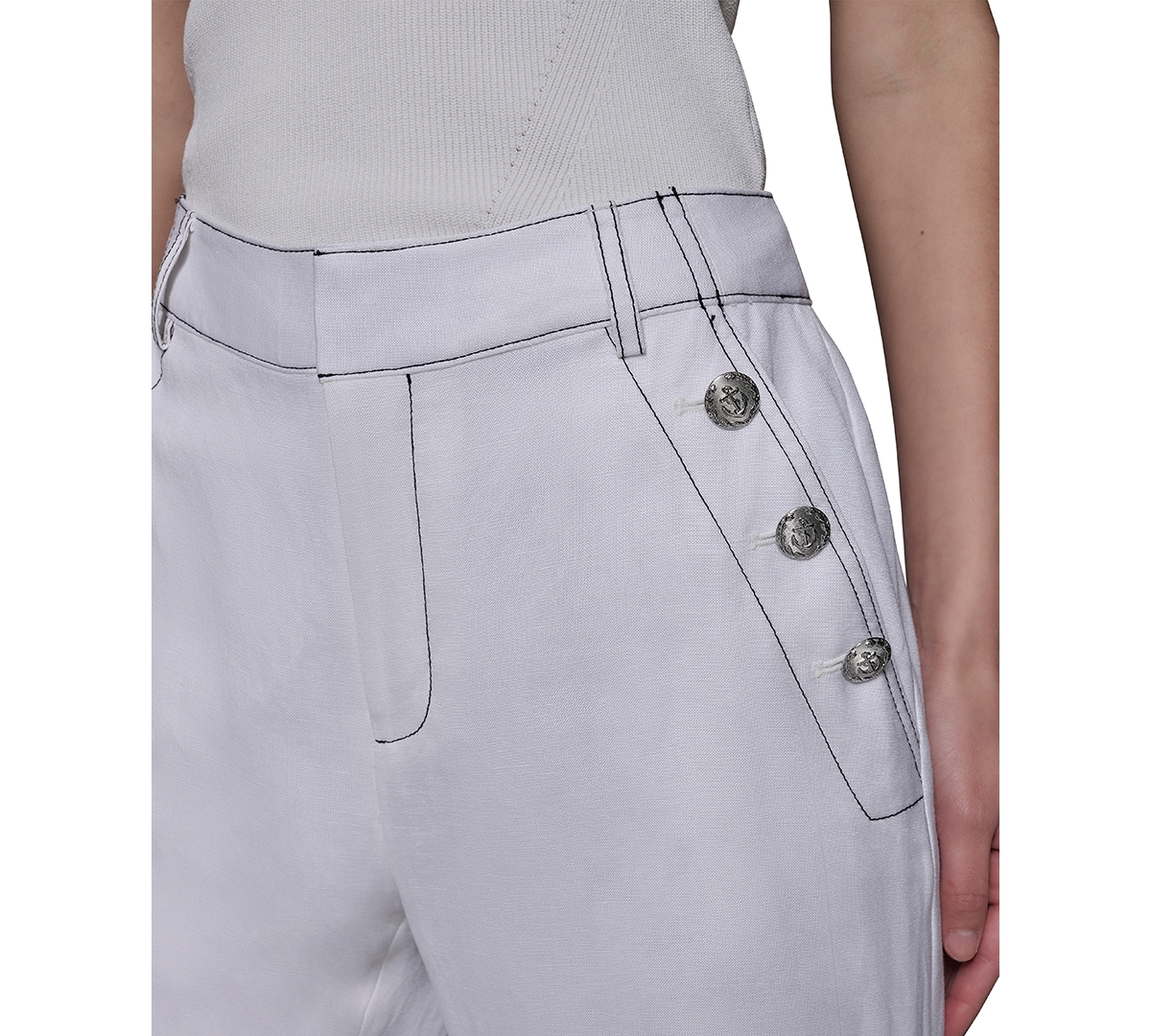 Shop Karl Lagerfeld Women's Linen-blend Wide-leg Sailor Pants In Soft White