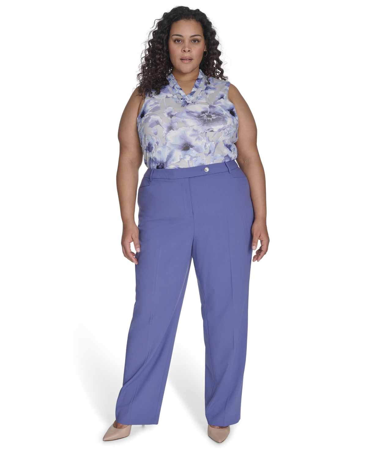 Calvin Klein Plus Size Lux Modern Fit Wide-leg Pants In Future Dusk