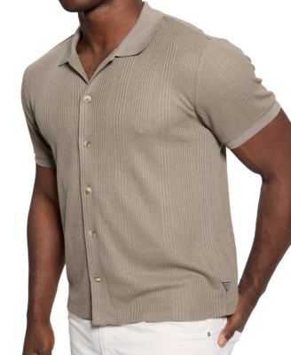 GUESS - Men's Joshua Textured Short Sleeve Button-Front Sweater