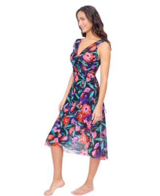 Женское сетчатое платье миди с асимметричным V-образным вырезом и рюшами на запах от Profile by Gottex от Marguerite