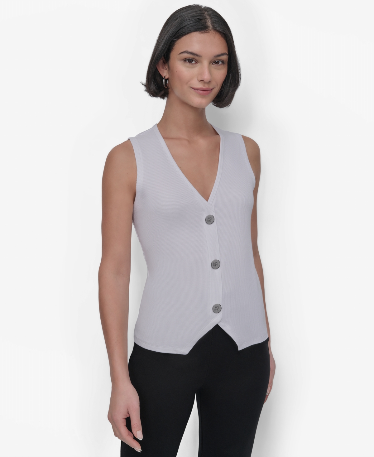 Women's Sleeveless Rib-Knit Vest Top - White