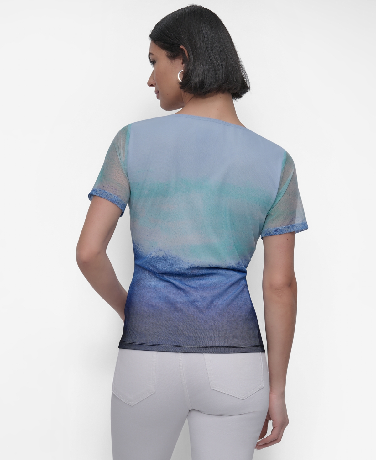 Dkny Ombré Colorblock Mesh Top In Seafoam Ombre Border