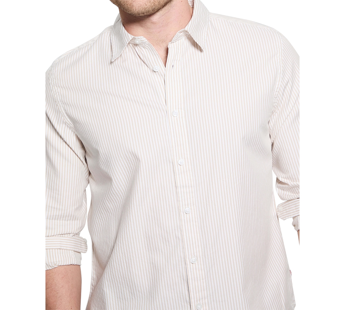 Men's Relaxed Fit Long Sleeve Striped Button Front Oxford Shirt - Tan