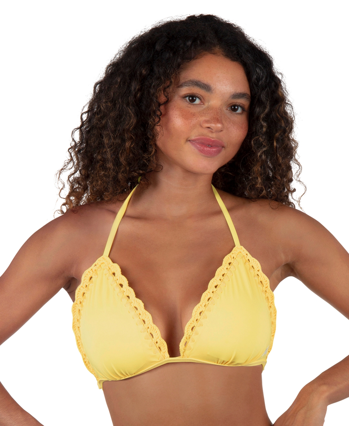 Juniors' Macrame-Trim Triangle Bikini Top - Mimosa