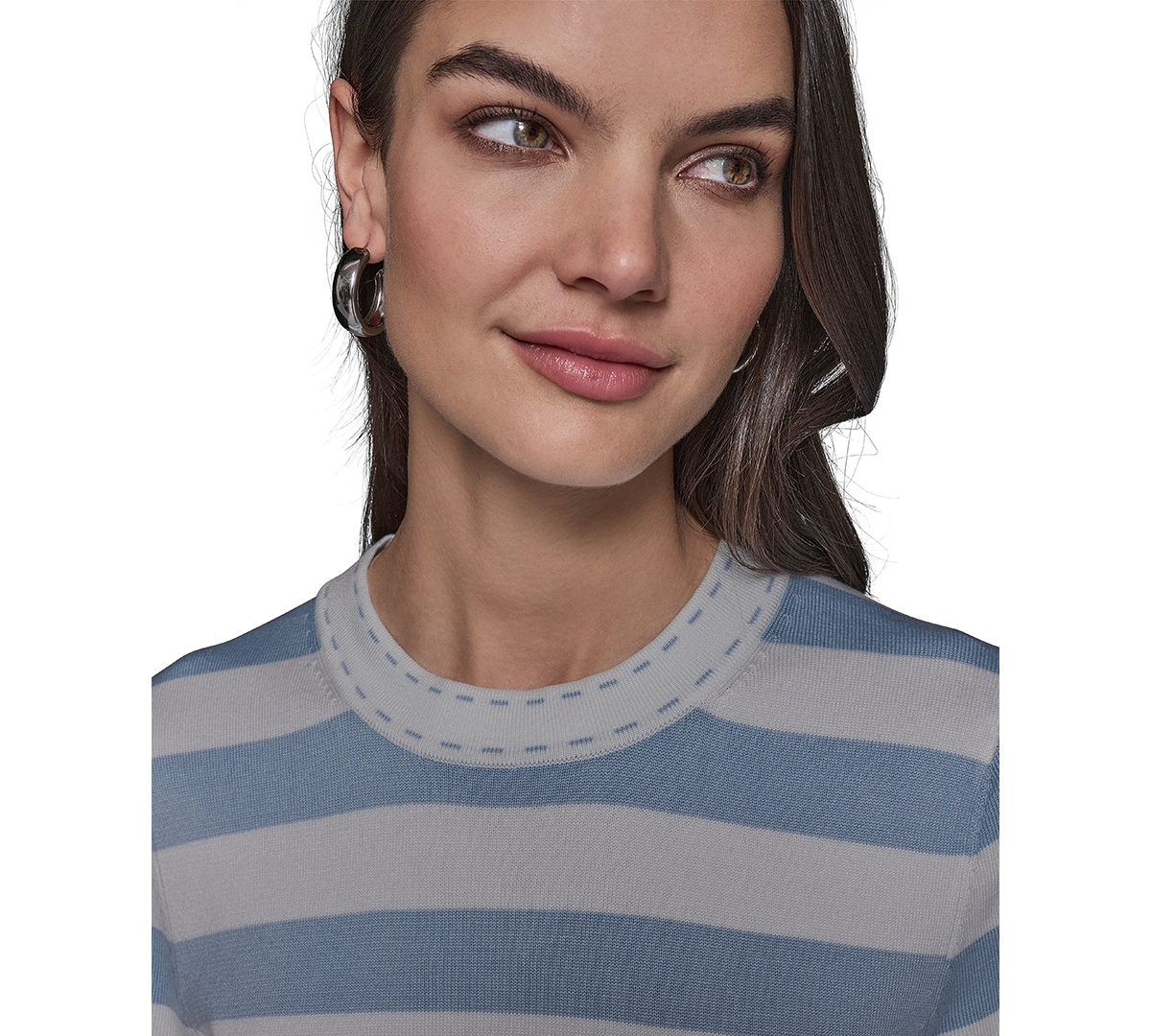 Shop Karl Lagerfeld Women's Stripe Short-sleeve Sweater In Soft White  Chambray