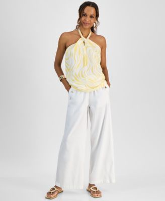 売れ筋商品|||チャータークラブ カットソー トップス レディース Petite Linen Tie-Neck Short-Sleeve Peasant Top, Exclusively at Macy's Bright White Charter Club Linen & Blend Petite Shirts & Tops - Macy's