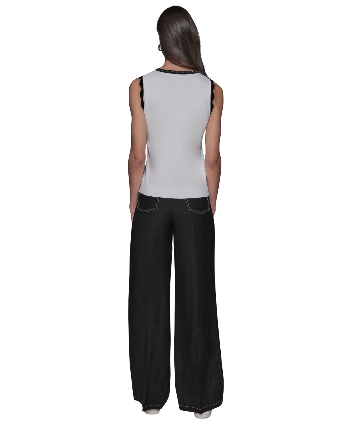Karl Lagerfeld Women's Scallop-edge Sleeveless Sweater In Soft White  Black