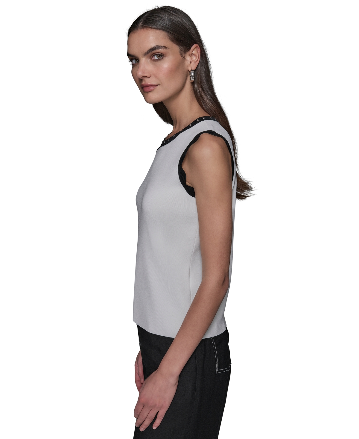 Karl Lagerfeld Women's Scallop-edge Sleeveless Sweater In Soft White  Black