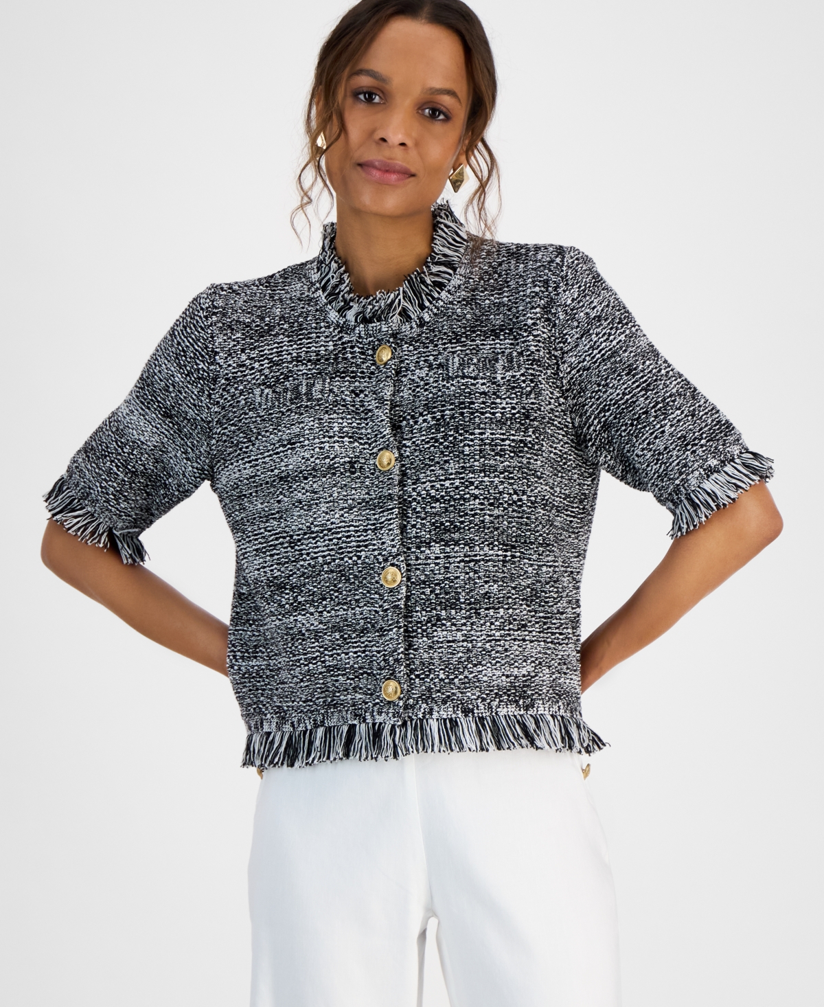 Inc International Concepts Petite Short-sleeve Cardigan, Exclusively At Macy's