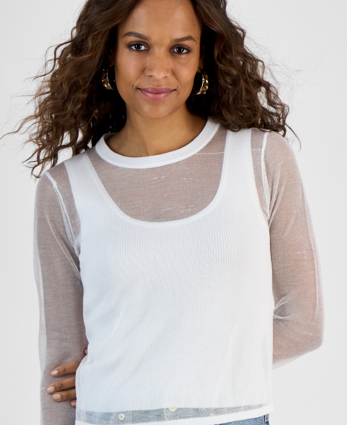 Inc International Concepts Petite Overlay Top, Exclusively At Macy's