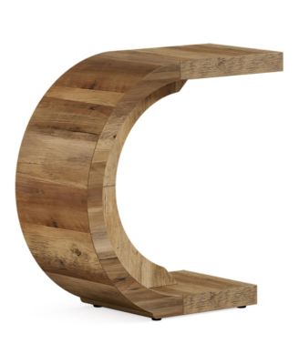 C-Shaped End Table, Wood Side Table for Couch Sofa Living Room Bedroom Small Space, Rustic Brown