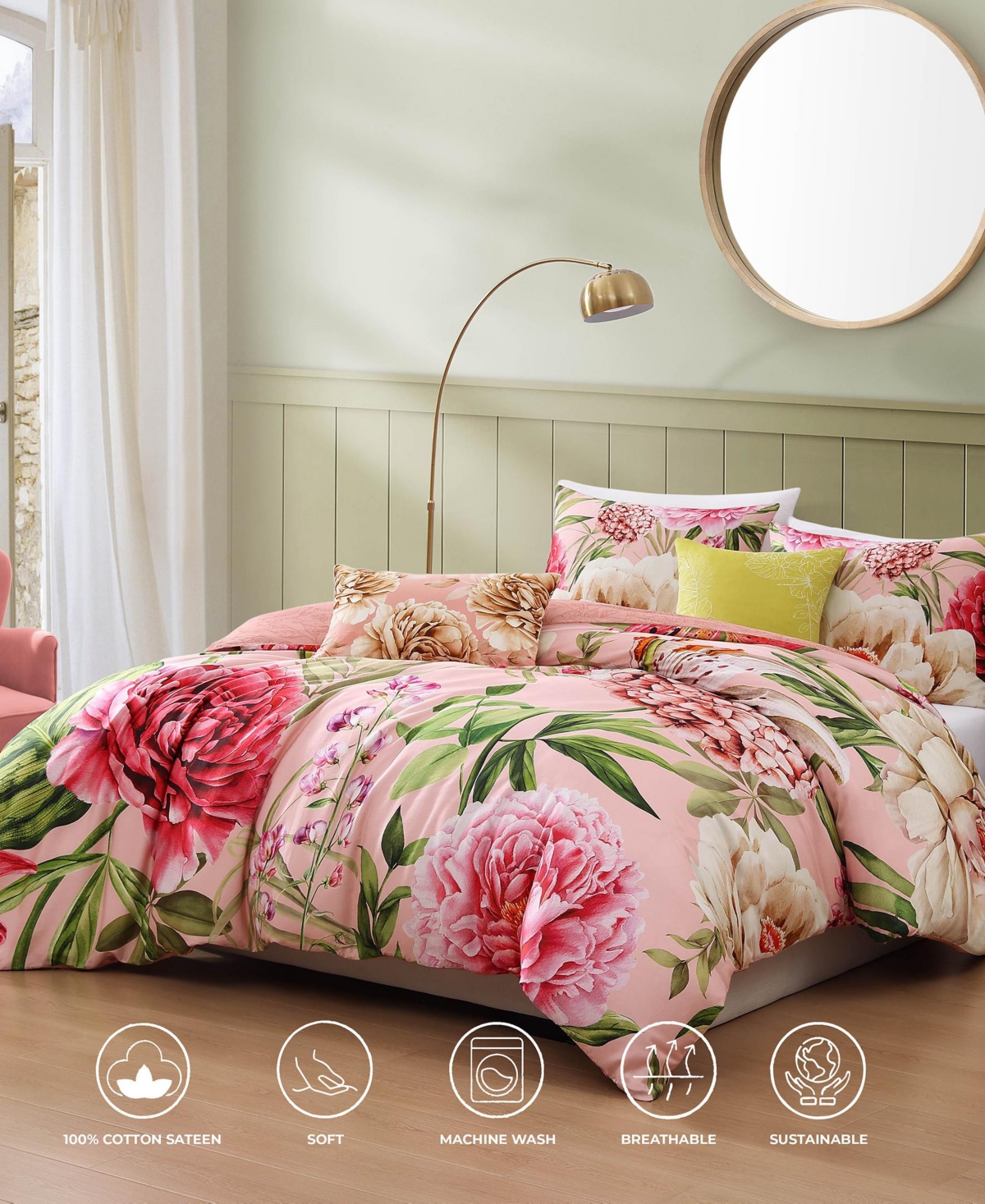 Bebejan Spring Forever Bedding 100% Cotton Sateen 5 Piece Queen Size Reversible Comforter Set