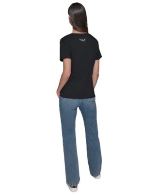 Женская футболка с изображением КАРЛА ЛАГЕРФЕЛЬДА в ПАРИЖЕ