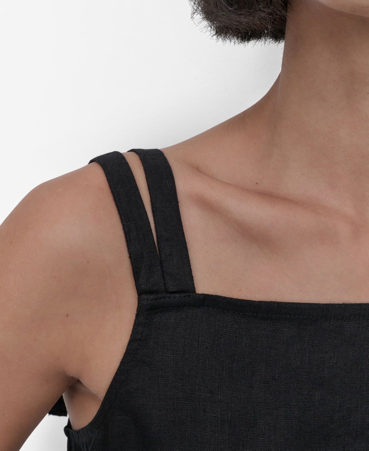Shop Dkny Women's Linen Tie-strap Tank Top In Black