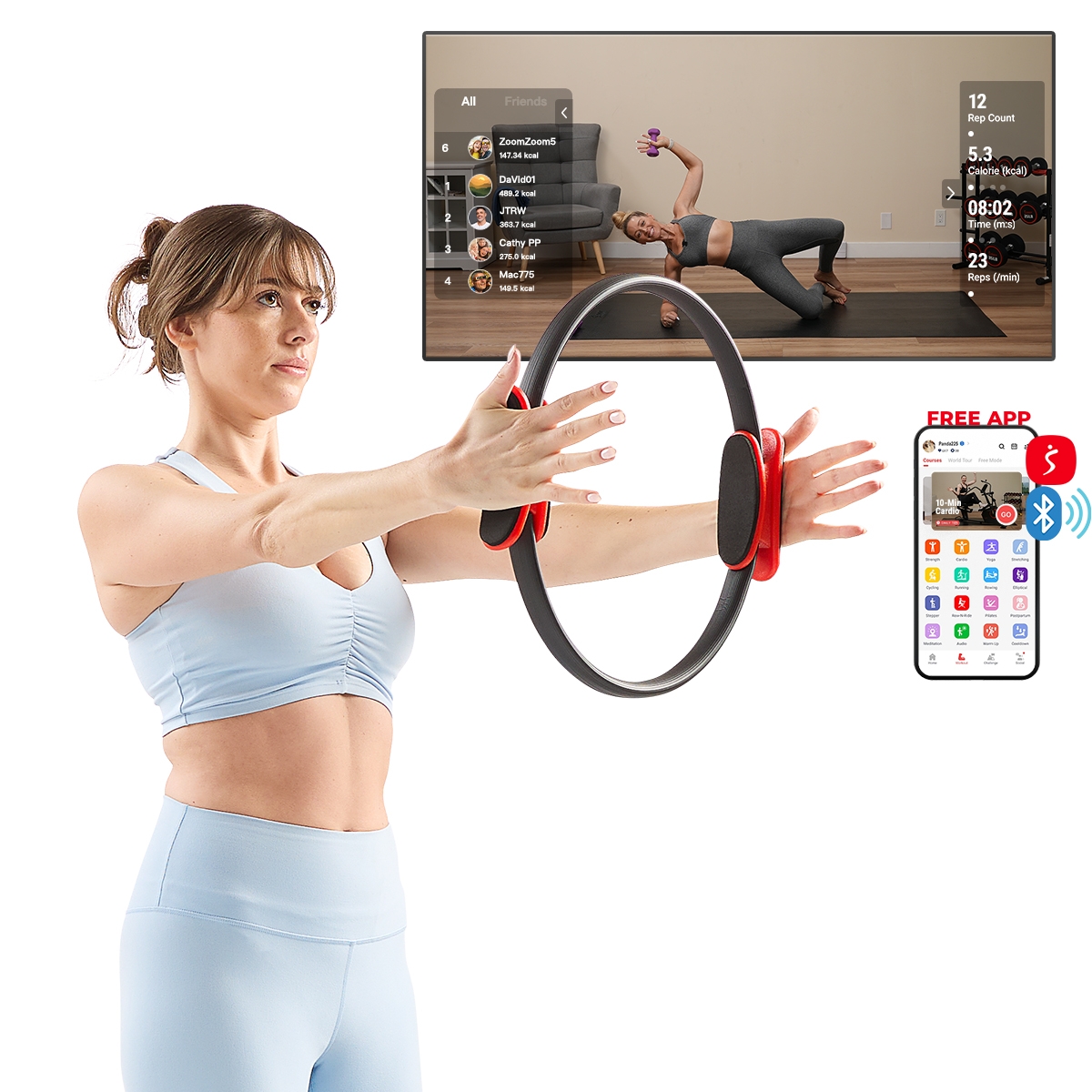 15&#x201D; Pilates Ring, Fitness Circle for Toning, Strength Training, Core Exercises - Red black