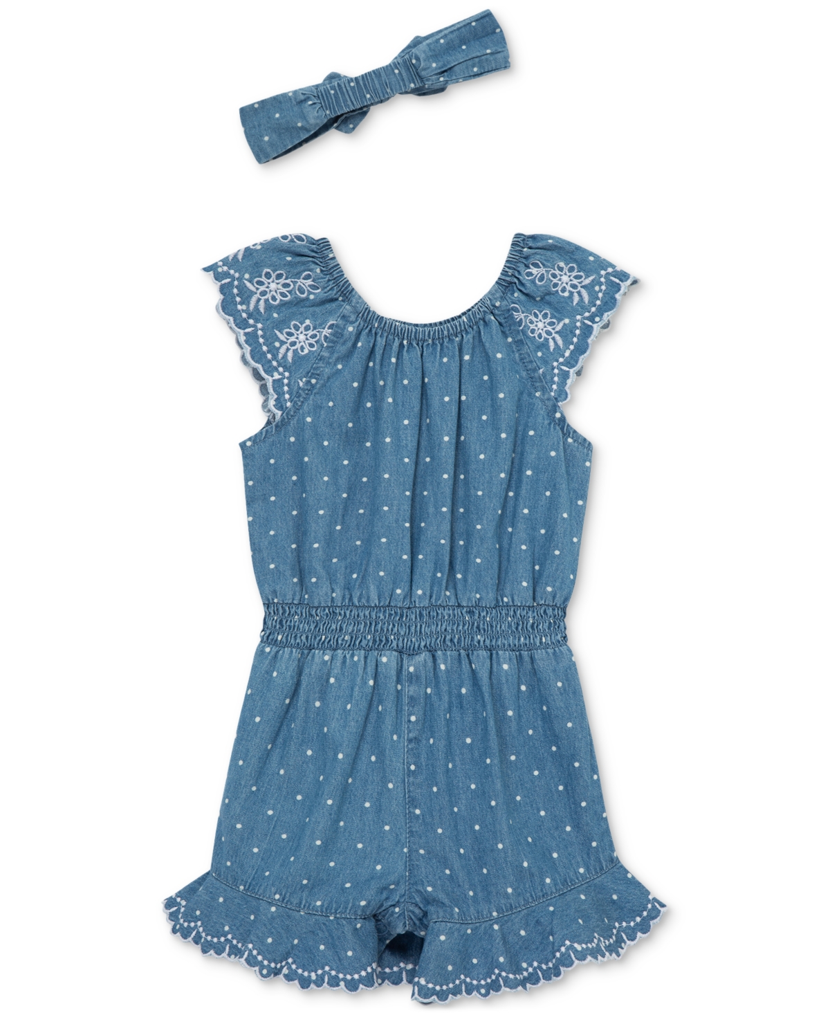 Little Me Baby Girls 2-pc. Chambray Dot Romper & Headband Set In Blue