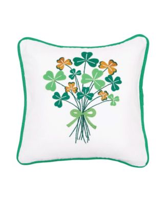 St. Patrick's Day Shamrock Bouquet Embroidered Small/Petite Cotton Accent Pillow, 10" x 10"