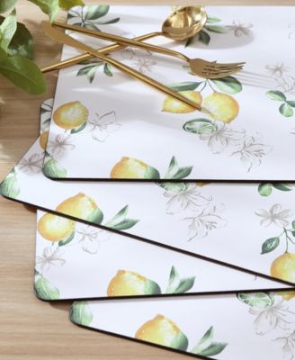 Lemon Floral Cork Placemats Set of 4, 16" x 12"