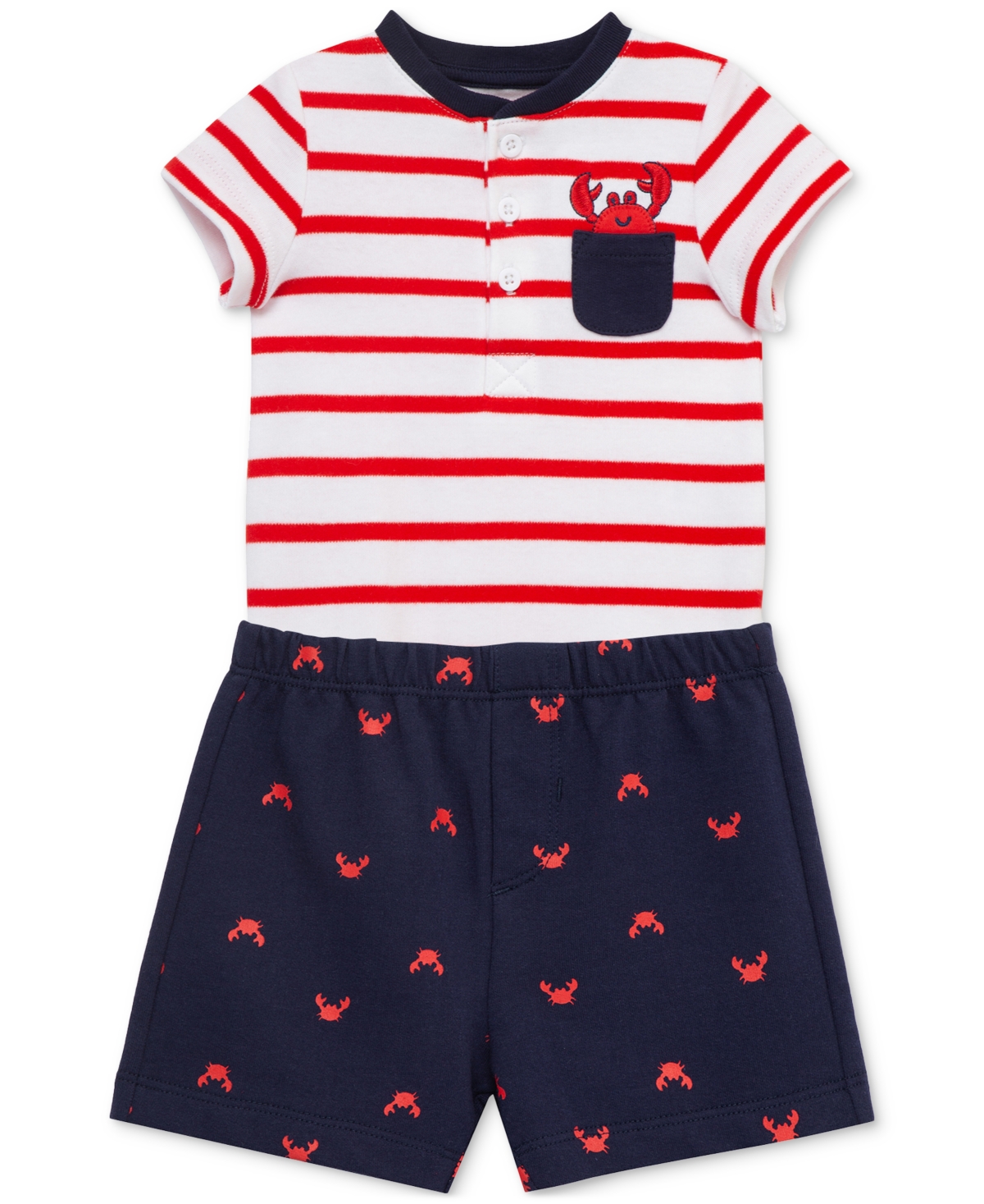 LITTLE ME BABY BOYS 2-PC. CRAB STRIPE BODYSUIT & SHORTS SET 