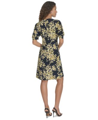 Женское платье с V-образным вырезом и пышными рукавами от Tommy Hilfiger с принтом