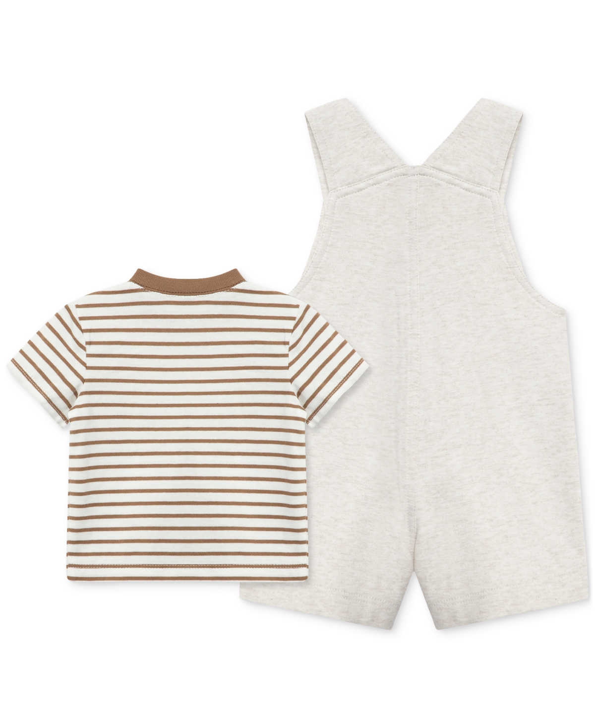 Little Me Baby Boys 2-pc. Stripe T-shirt & Lion Shortall Set In Oatmeal