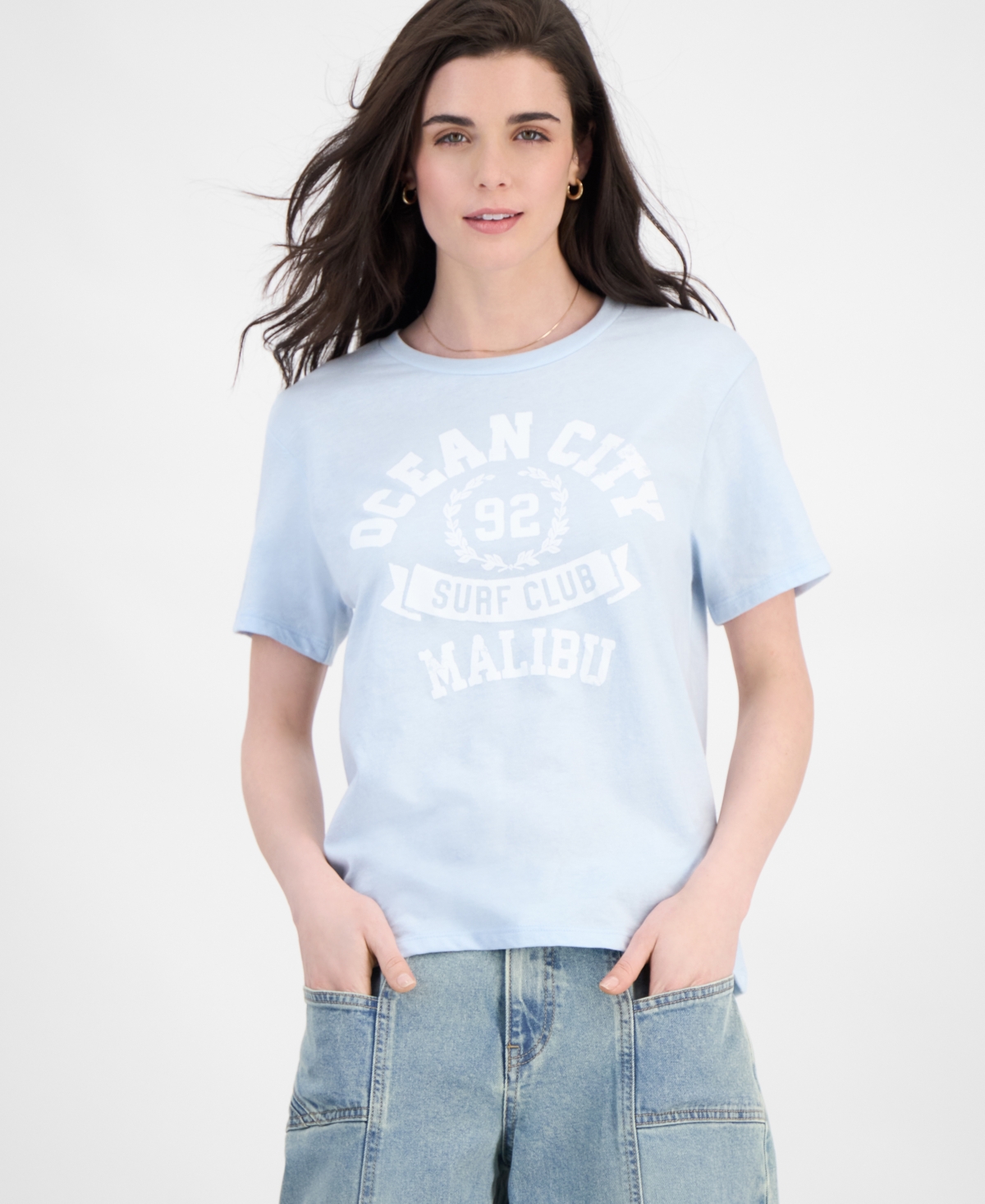 Juniors' Ocean City Graphic-Print Crewneck Tee - Blue