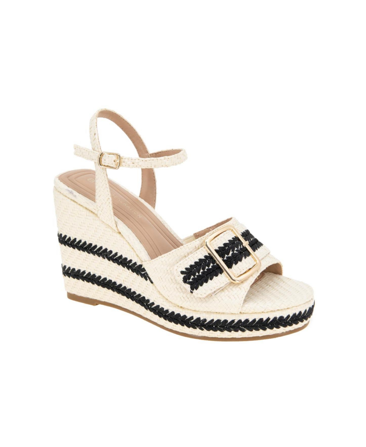 Women's Elo Buckle Detail Wedge Sandals - Porcelain, Black