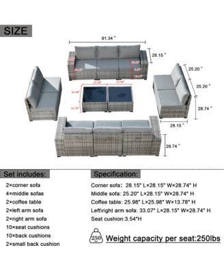 Patio Furniture Set,12 Pieces Outdoor Sectional Sofa Couch Set,Patio Conversation Set with Modular Wicker Deep Seat Chairs,Comfy Cushions,Side