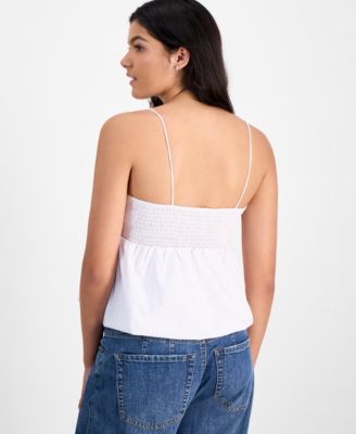 Juniors' Poplin Bubble Tank Top