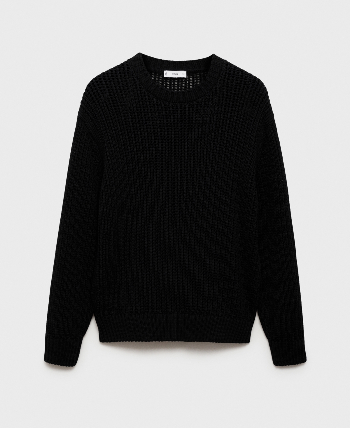 Mango Oversize Openwork Cotton Crewneck Sweater In Black