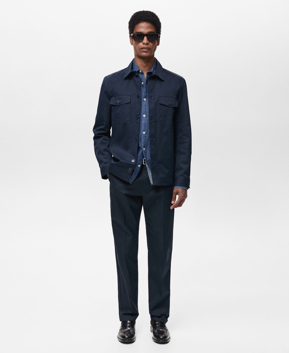Mango Regular Fit Cotton Blend Button-up Overshirt In Dark Navy
