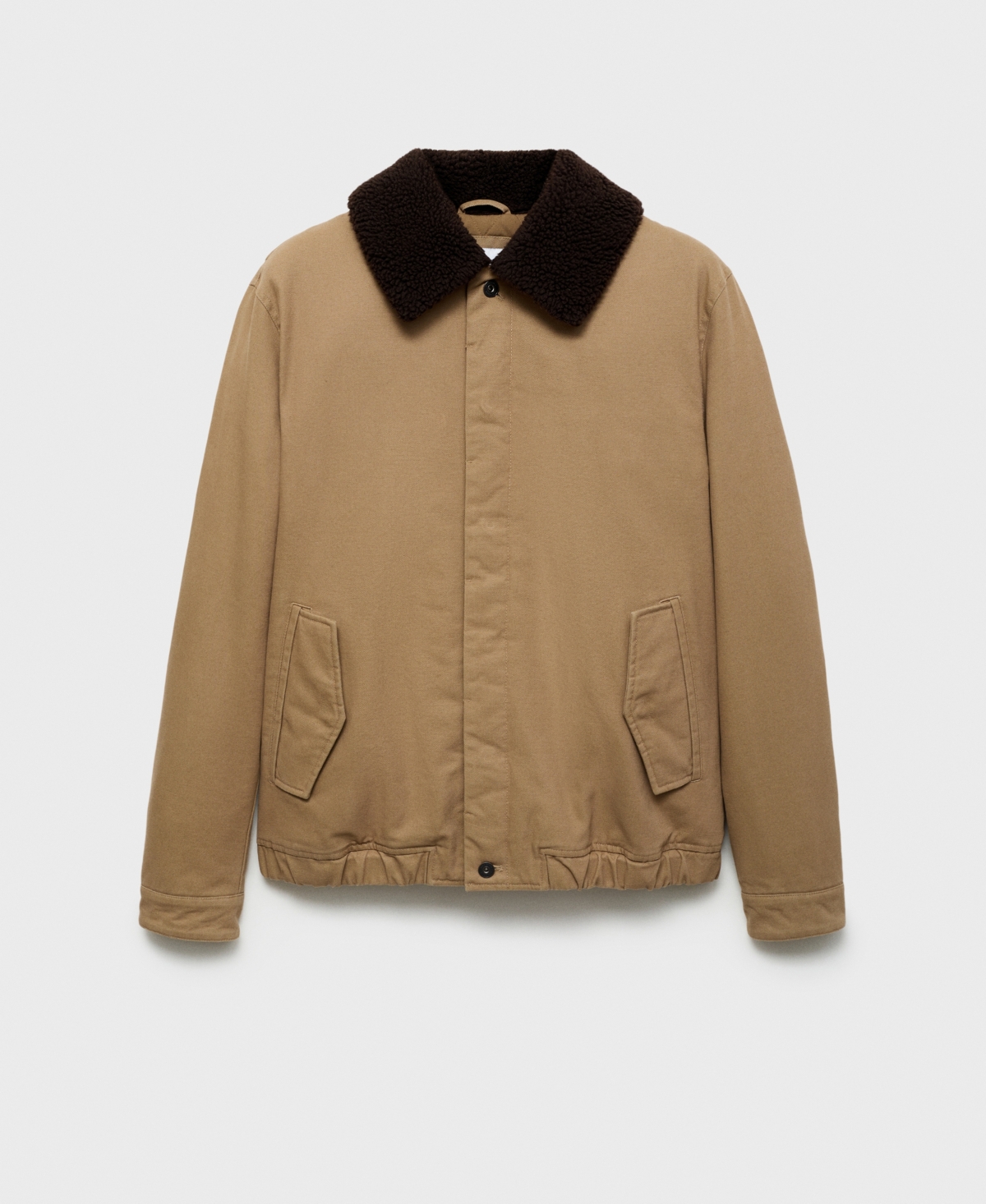 Mango Canvas Insulated Jacket With Faux Shearling Collar In Medium Brown