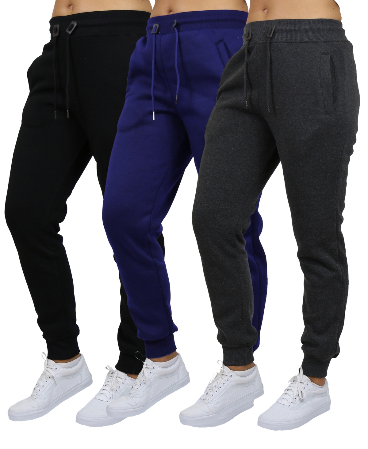 Shop Galaxy By Harvic Women's Loose-fit Fleece Jogger Sweatpants 3-pack In Black-navy-charcoal