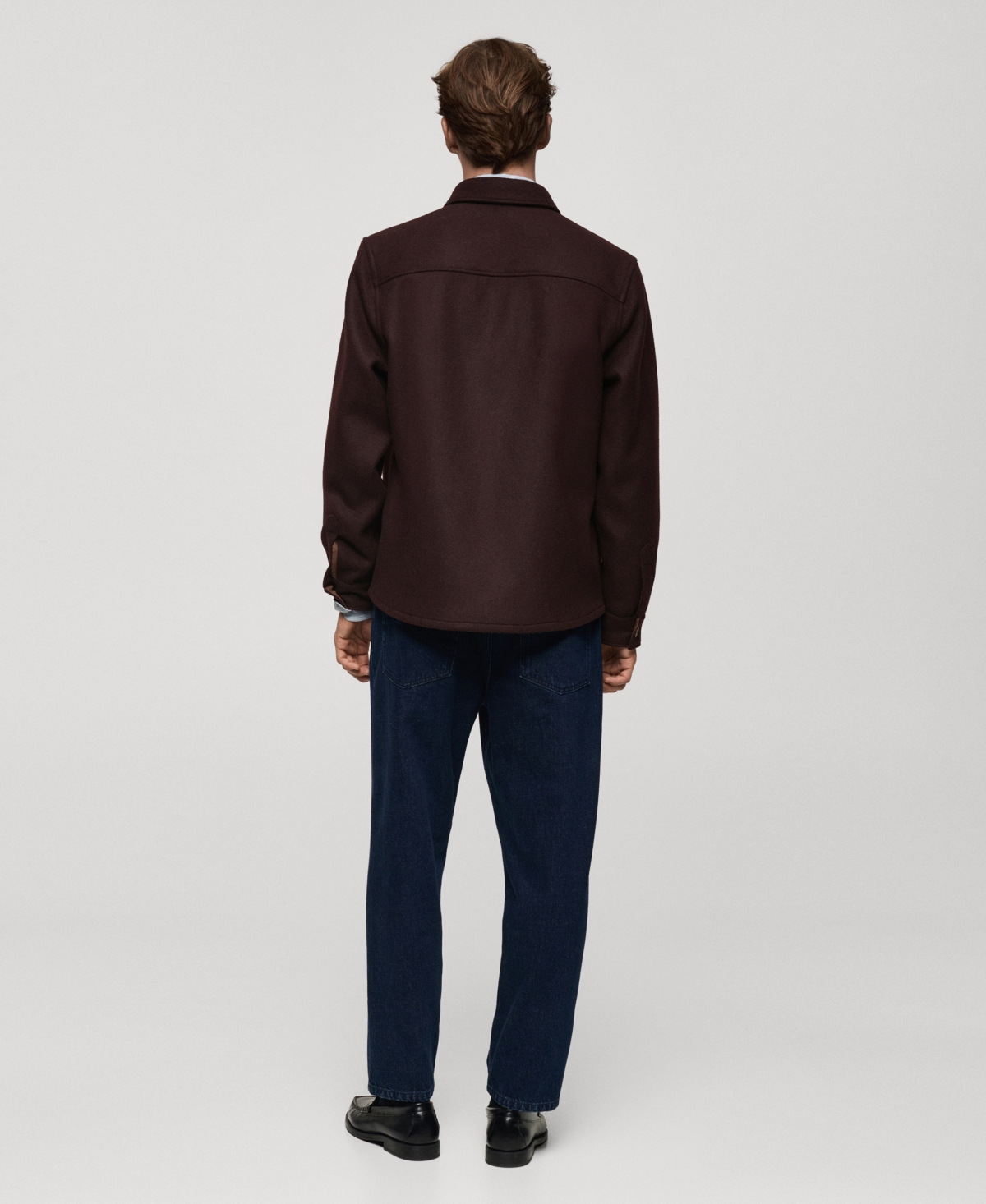 Mango Wool Blend Flannel Overshirt With Pockets In Burgundy