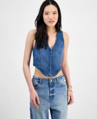 Madden Girl - Juniors' Denim Hook-Front Corset Top