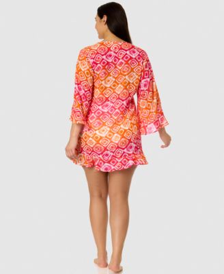 Женская туника для плавания Anne Cole с расклешенными рукавами и оборками из платочной ткани Tie Dye от Anne Cole