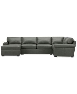 Radley Roll Arm 139" 4-Pc. Leather Square Corner Chaise Sectional