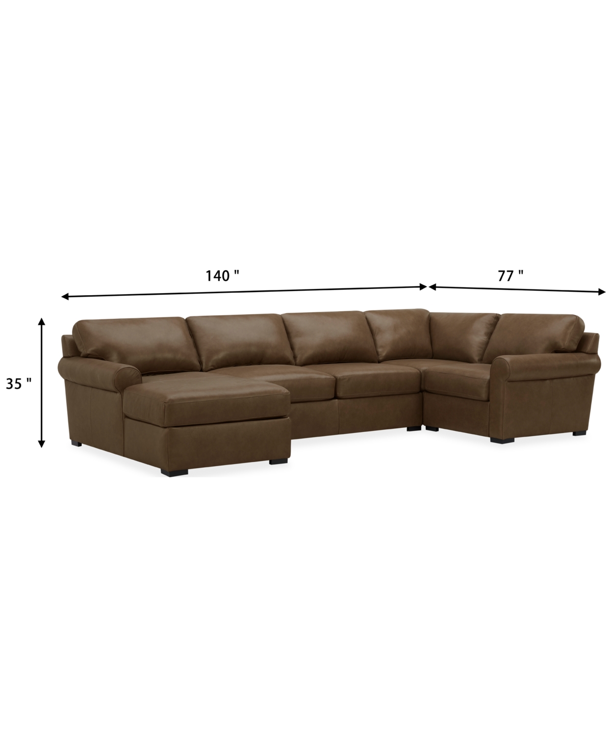 Macy's Radley Roll Arm 132" 6-pc. Leather Square Corner Chaise Sectional, Exclusively At