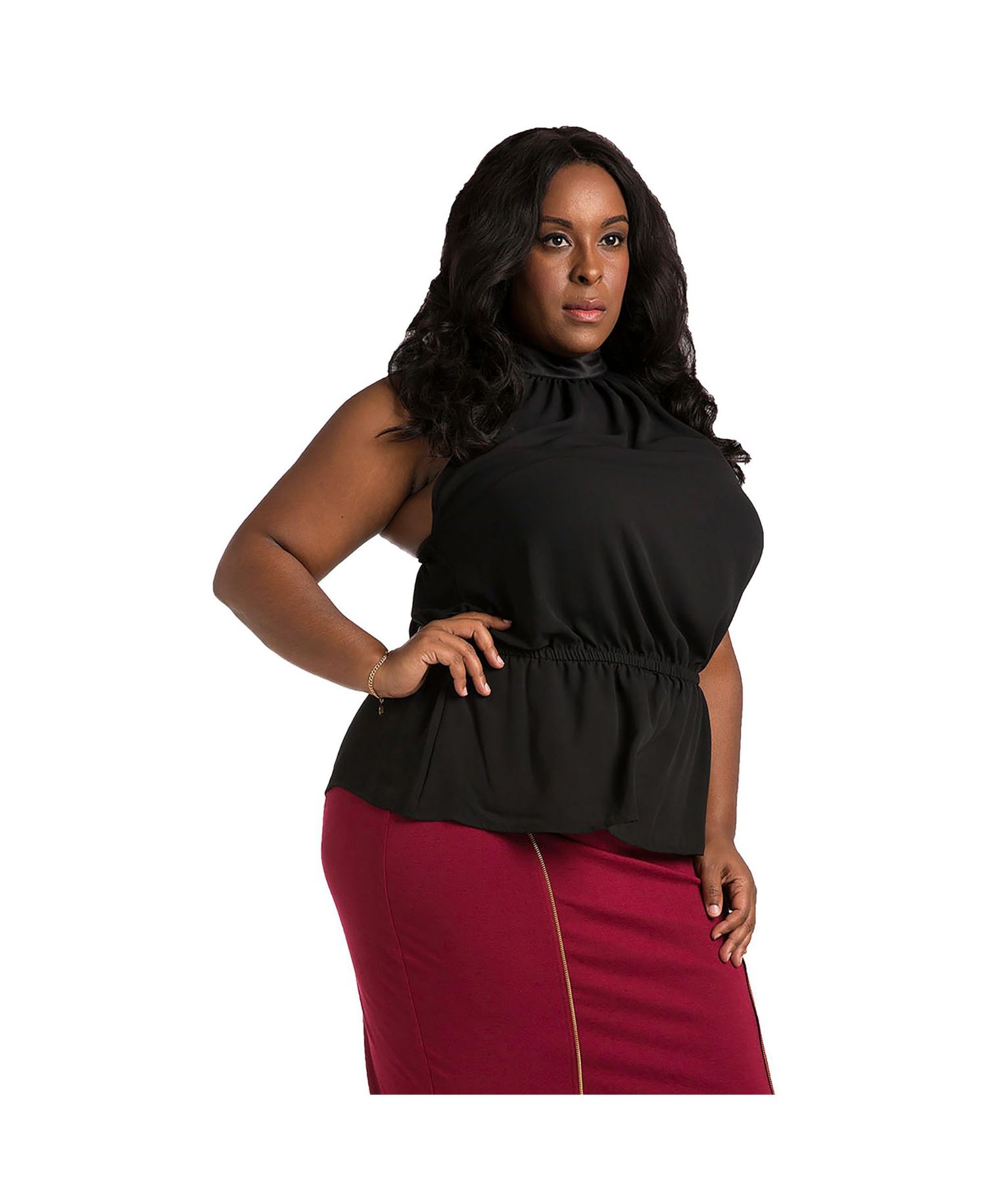 Plus Size Button-Up Back Halter Top