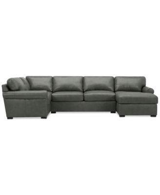 Radley Roll Arm 139" 4-Pc. Leather Square Corner Chaise Sectional