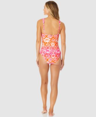 Women's Tie Dye Foulard Twist Bandeau One-Piece Swimsuit