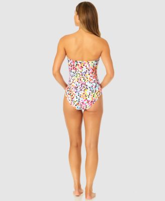 Женский цельный купальник-бандо Anne Cole в абстрактный горошек с закручивающейся передней частью