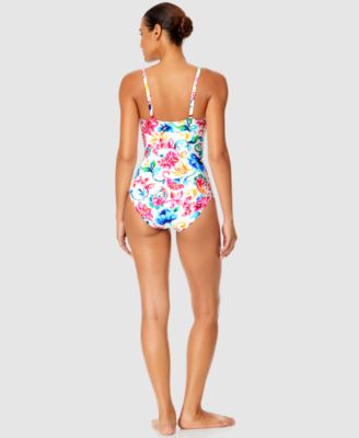 Женский цельный купальник Anne Cole с акварельными узорами Пейсли спереди и V-образным вырезом