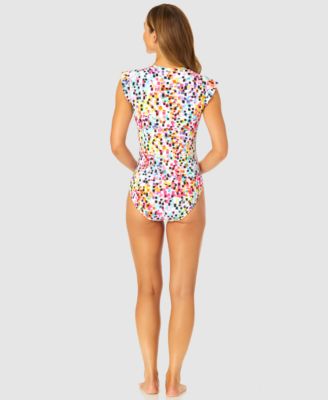 Женский цельный купальник Anne Cole с абстрактными развевающимися рукавами в горошек спереди на молнии